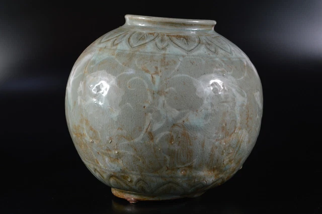 G1249: XF Korean Goryeo celadon Flower inlay sculpture FLOWER VASE Ikebana