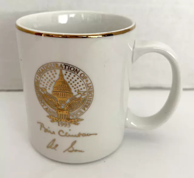 1993 Clinton & Gore Inaugurazione Tazza 22K Color Oro Francobollo & Firmata