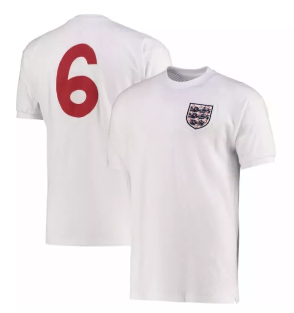 Score Draw Men's England 1970 Mexico World Cup Bobby Moore 6 Home Shirt Medium