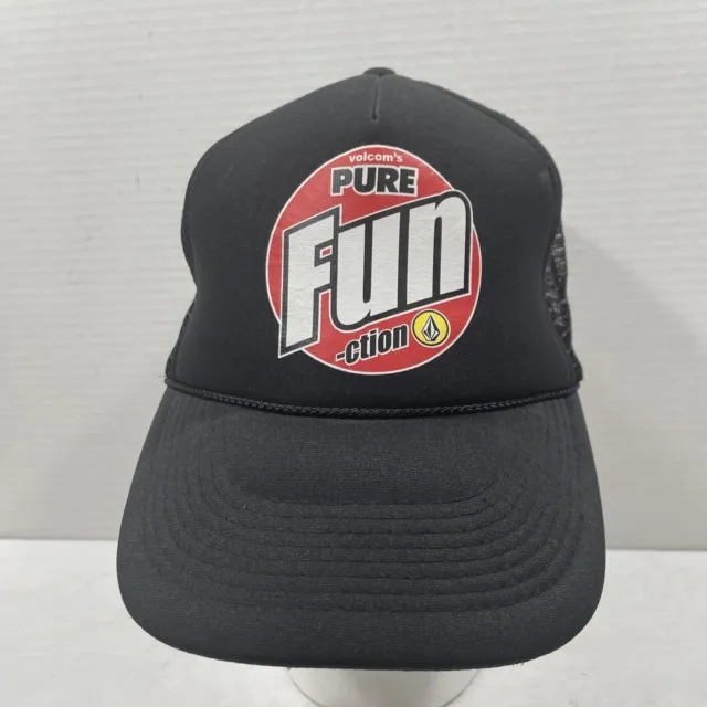 Volcom's Black Mesh Snap Back Trucker Hat Otto Adjustable Cap Pure Fun- ction