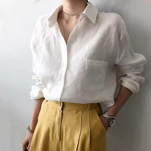 Womens 2024 Cotton Button Blouse Tops Casual Collared Long Sleeve Shirts