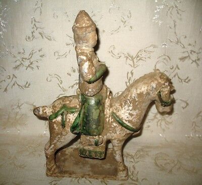 Ming Dynasty "SANCAI" Horse Rider Glazed Ceramic Statuette 14th - 16th Century