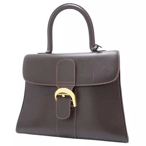 DELVAUX Handbag Brillant MM Tote One Handle Leather Dark Brown Women's