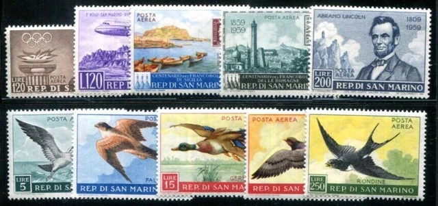 SAN MARINO 1959 ZEHN WERTE FLUGPOSTMARKEN des JAHRGANGS KOMPELTT (I3819