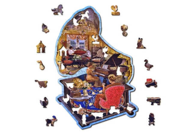 Wooden Puzzle 250 Pieces - Cozy Gramophone by WOODEN.CITY - Shape Jigsaw Gift