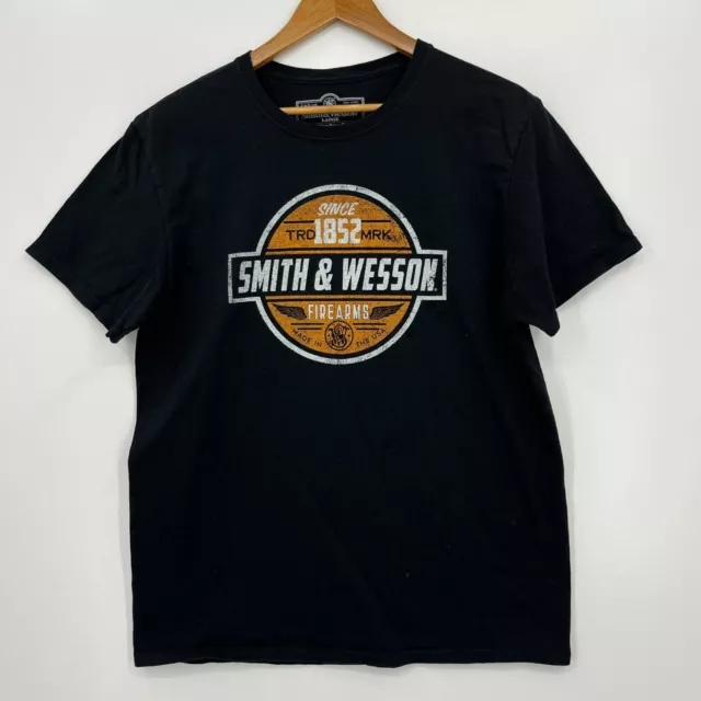 Smith & Wesson T-Shirt Men's L Black Short Sleeve Crew Neck Logo Cotton