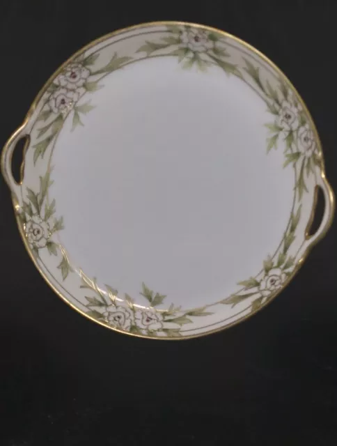 Serving Plate Dish Porcelain Nippon Cut Out Handled Floral Painted Gold