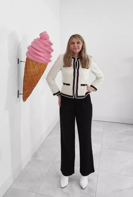 Ice Cream Soft Serve Waffle Cone Statue Pink Wall Hanging 3Ft Indoor Outdoor