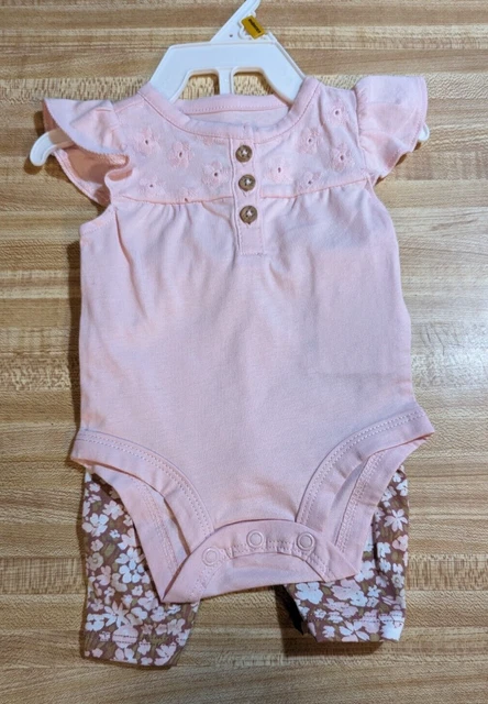 Carter's Baby Girl Size Newborn 100% Cotton Pink Top & Floral Pants Set