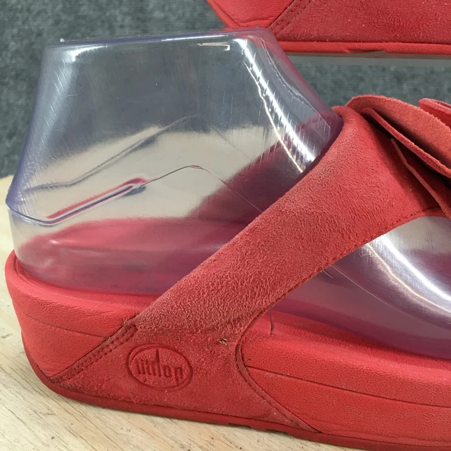 FitFlop Sandals Womens 6 Florie Casual Slip On Thong 293-258 Red Suede Wedge 2
