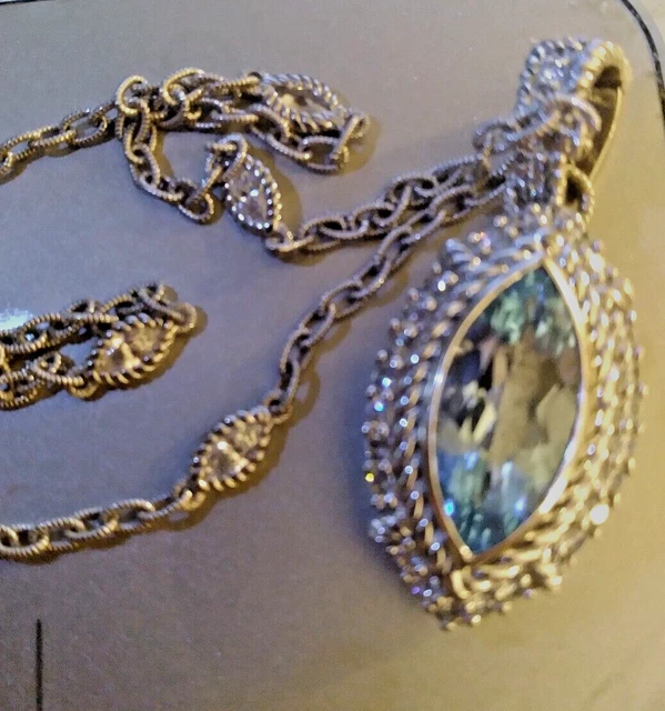 Judith Ripka Sterling Silver Marquise Blue Topaz Pendant 20" marquis CZ Necklace Judith Ripka Sterling Silver Marquise Blue Topaz Pendant 20" marquis CZ Necklace