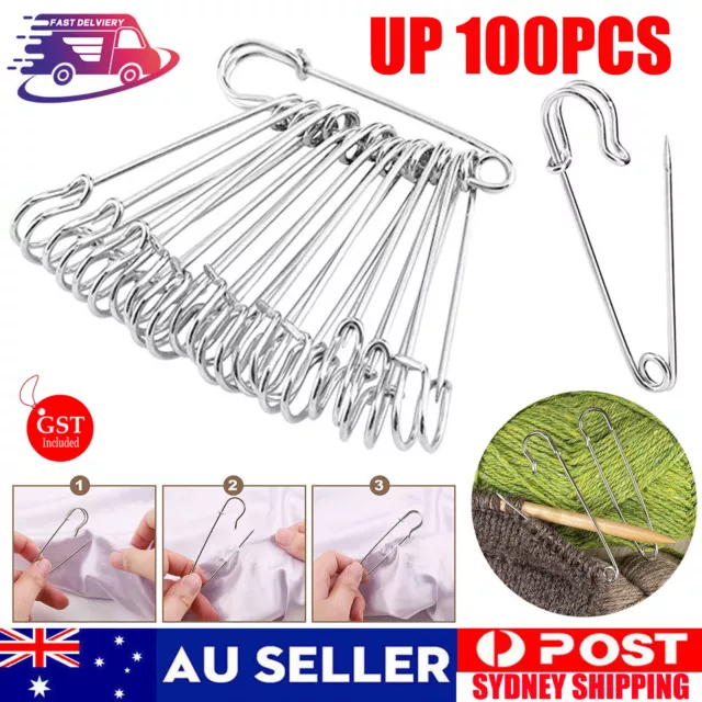 Up 100X Large Safety Pins 3.5Inch 87mm Silver Tone Metal Craft Sewing Quilt Need