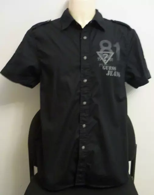 Guess Mens Short Sleeve Slim Fit Shirt With Press Button Front- Size M -Like New