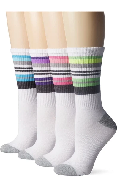 Hanes X-Temp 4 Pair Women's Crew Socks Sport Comfort Cool & Dry White Size 5-9