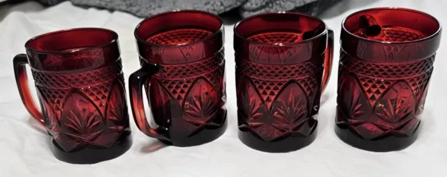 4 Vintage Arcoroc Luminarc Cristal d’Arques Durand 4" Ruby Red Glass Mugs