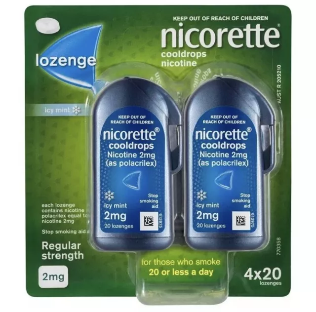 Nicorette Cooldrops Regular Strength Icy Mint Lozenge 80 Pieces 2mg