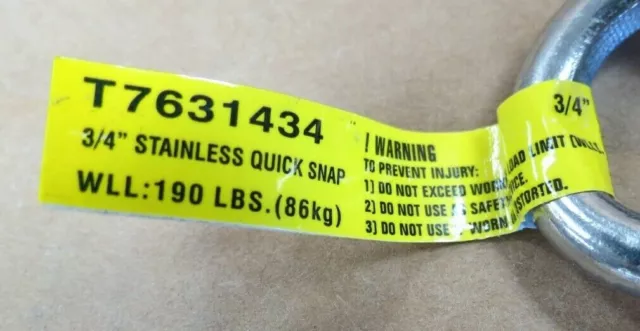Campbell Chain T7631434 Stainless Steel Quick Snap 3/4" Rigid Fixed Eye New 3