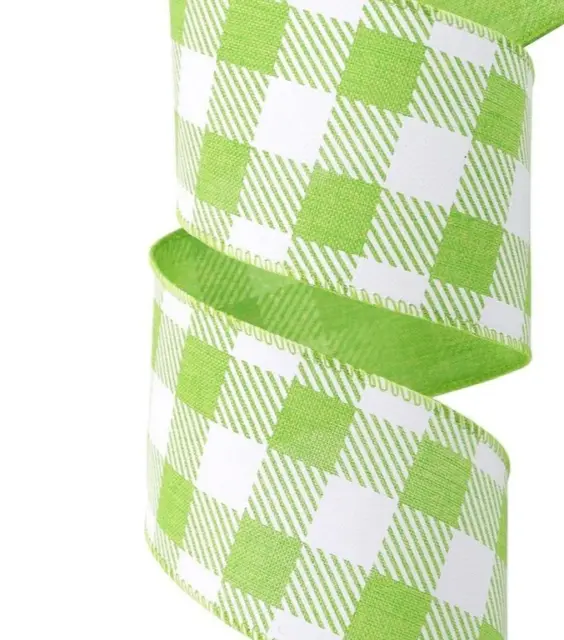 Light Green Buffalo Plaid 2.5" by 2 yards Check Wired Ribbon Summer Country