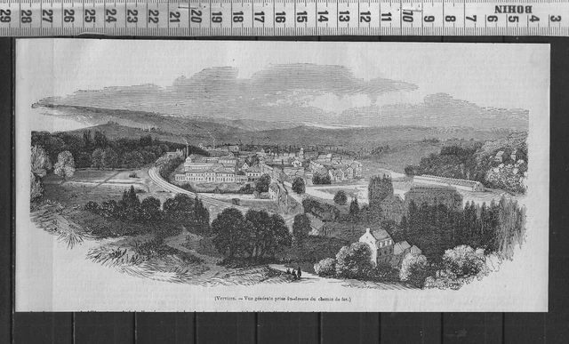 G374 / Gravure 1888 /  Verviers - Vue Generale Prise Au Dessus Du Chemin De Fer
