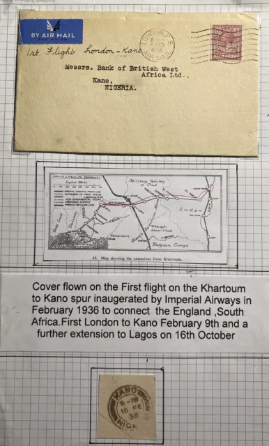 1936 London England First Flight Airmail Cover FFC To Kano Nigeria
