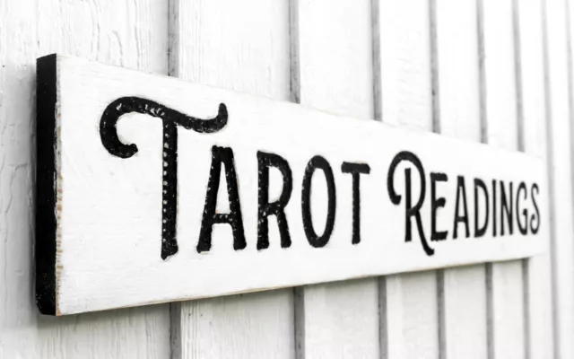 Tarot Readings Sign - Carved in a Solid Wood Board Rustic Distressed