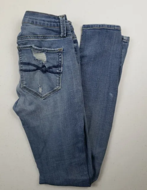 Mudd Jeans Low-Rise Skinny FLX Stretch Medium Wash Distressed Wmns Jrs Size 0