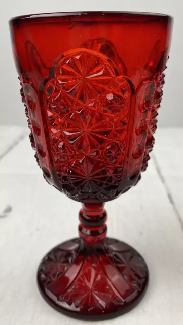 Fenton LG Wright RUBY RED Daisy Button Glass Stem Wine Goblet 4.75”