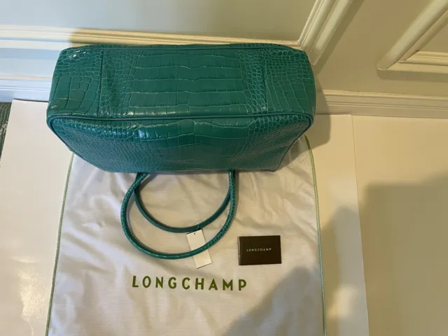 NWT Authentic Longchamp Roseau Croc Embossed Leather Tote Bag Turquoise 9