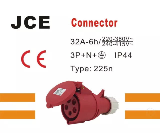 JCE 32 AMP 5 Pin Red 415V 3 Phase Industrial Connector Socket. IP44 Rated 2