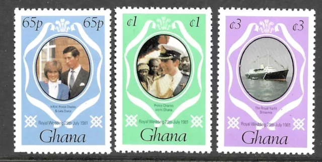 Ghana 1981 Royal Wedding Charles and Diana 3 x Values