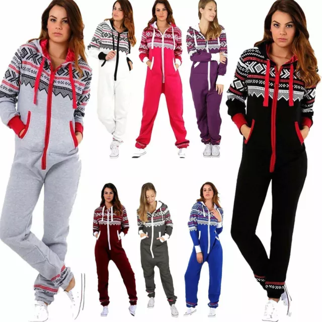 Womens AZTEC Plain Jumpsuit Ladies All in One Piece Hooded Zip Up Playsuit UK