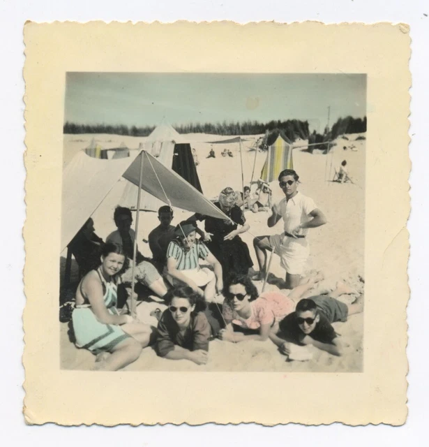 Vintage Original Colorized Tinted Family Photo on the Beach - SA850