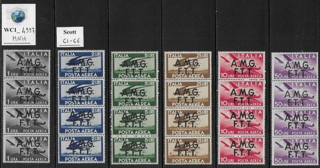 WC1_4997. TRIESTE FTT. Strips (4) 1947 DEMOCRATICA air mail set. Scott C1-C6.MNH