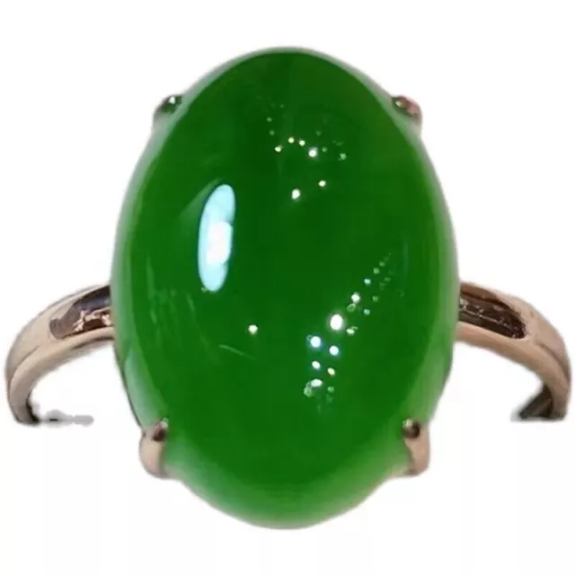 Amazing Tibetan Vintage Miao Silver Inlay Green Hetian Jade Carved Ring F10