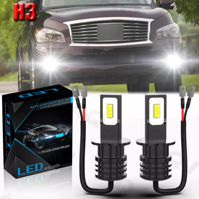 2X H3 100W LED Fog Light Bulbs Car Driving Lamp DRL 6000K White High Power*