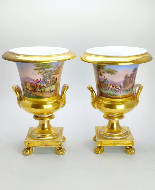 "Porcelaine de Paris paire de Vase Médicis à Restaurer époque Empire XIXe"