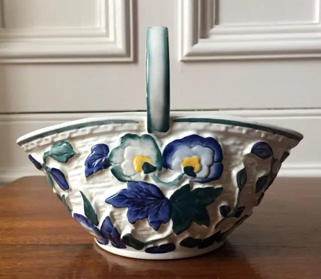 H J Wood, Staffordshire Vintage Hand Painted Rare "Persian Blue" Basket Vase