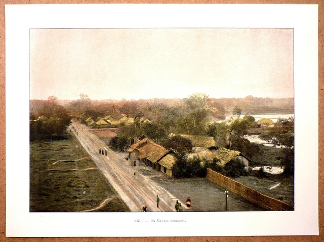 TONKIN Un village tonkinois - Photochromie fin 19ème  gravure  Vietnam