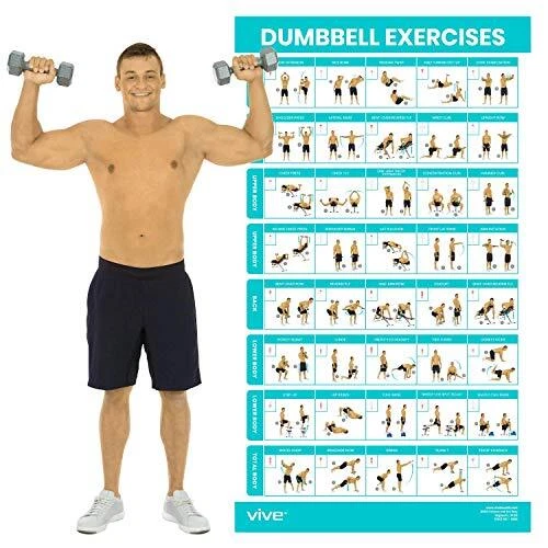 Dumbbell Workout Poster - Home Gym Exercise for Upper, Lower, Full Body -