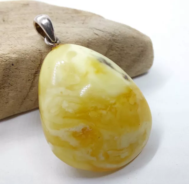 Small White Natural Amber Pendant Without Chain Butterscotch Landscape Drop