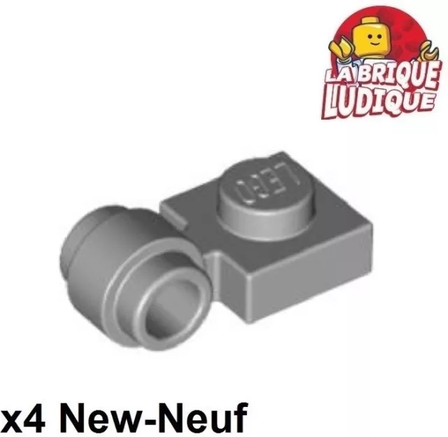 Lego x4 Plate Modified 1x1 clip ring trou anneau gris/light b gray 4081b NEUF