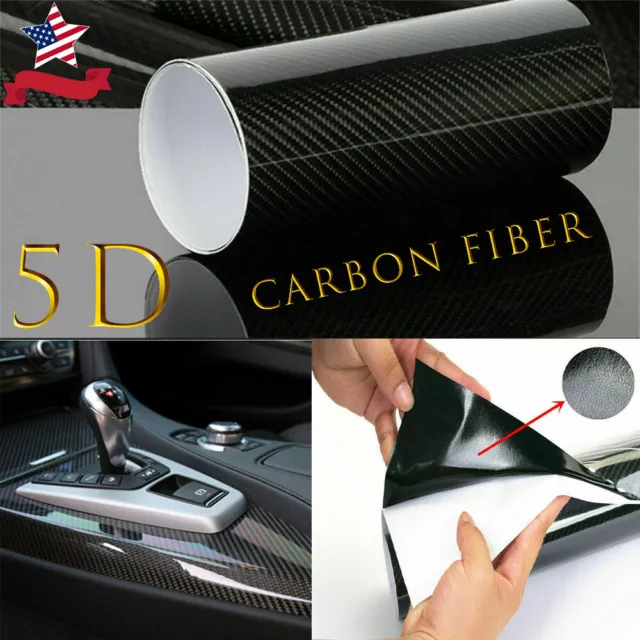 5D Ultra Shiny Gloss Glossy Black Carbon Fiber Vinyl Wrap Sticker Decal 12"x60"