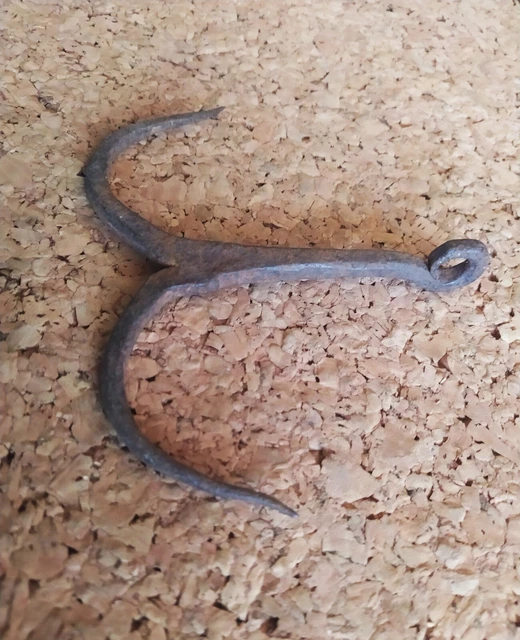 Antique 19th C. Hand Forged WROUGHT Iron Hook HANGER Hunting Farm TOOL 2
