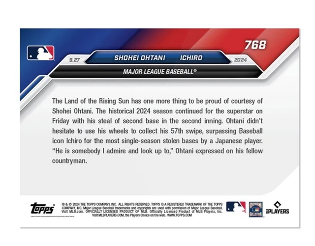 SHOHEI OHTANI/ICHIRO 2024 MLB Topps NOW® SB Record 768 Presale 🔥50/50