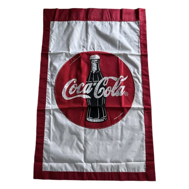 Vintage Coca-Cola Logo Flag Banner White Red Size 43”x 27”