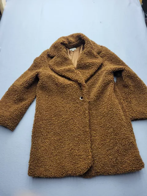 MAX STUDIO WOMENS Jacket L Brown Sherpa Teddy Bear Faux Fur Long Button ...