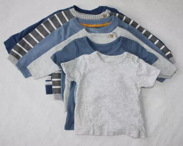 Baby Boys Age 3-6 Months Bundle, T-shirts & Jumpers Blue Grey M&S Next, 6 Items