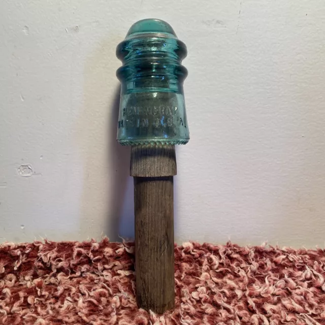 Glass Insulators Cd 106 Fizzy Blue Aqua  Hemingray No.9 Prism Embossed With Post