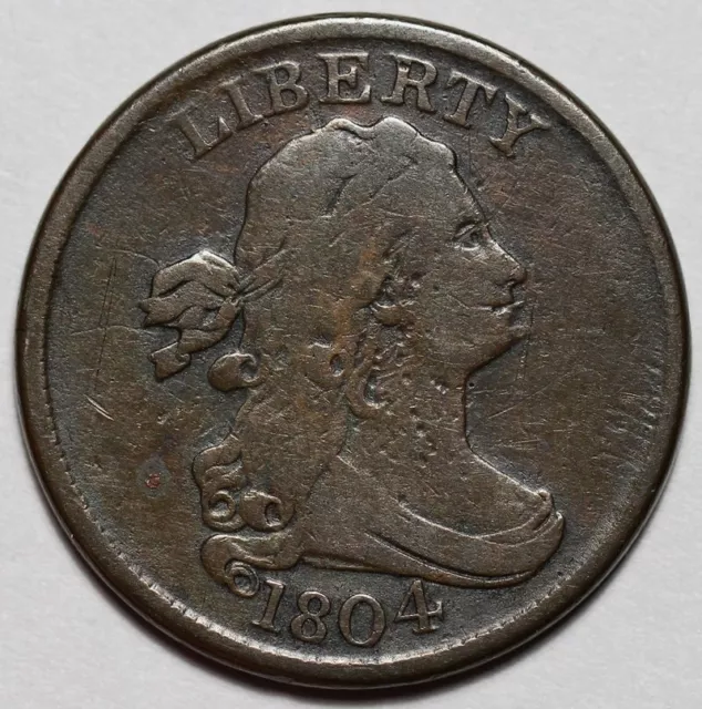 1804 Draped Bust Half Cent - Spiked Chin - Indents - US 1/2c Copper Penny - L44