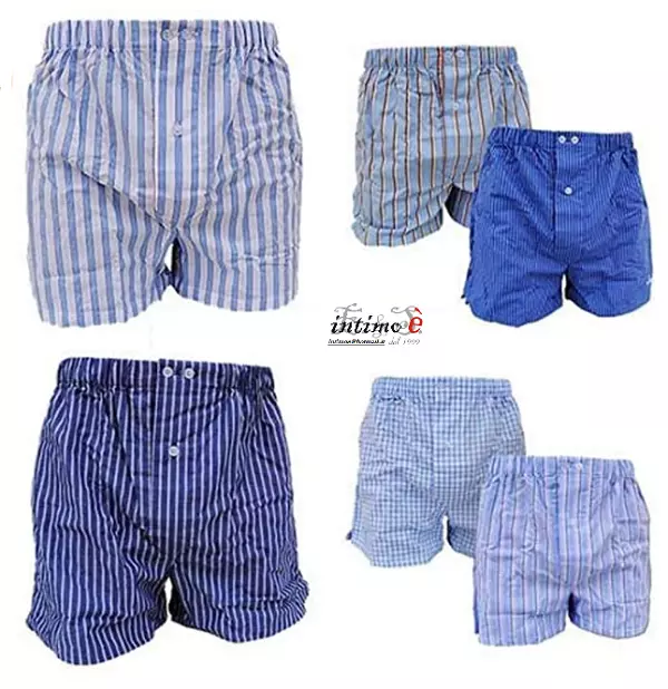 Boxer Uomo Ragazzo 100%Cotone Tessuto Camicia Apertura Con Bottoni Linea Comodo